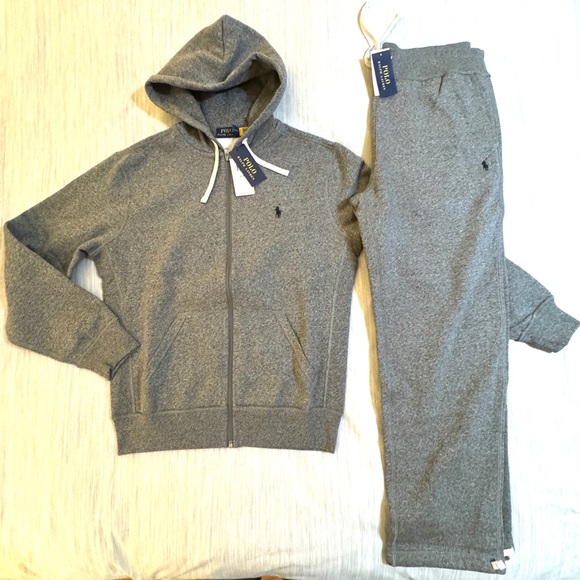 Polo Ralph Lauren Classic Full-Zip Fleece Sweatsuit Ash Grey Heather Black Pony - Picture 4 of 16